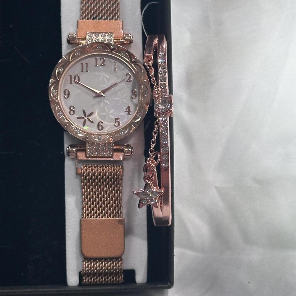 Elegant Rose Gold Watch and Bracelet Set